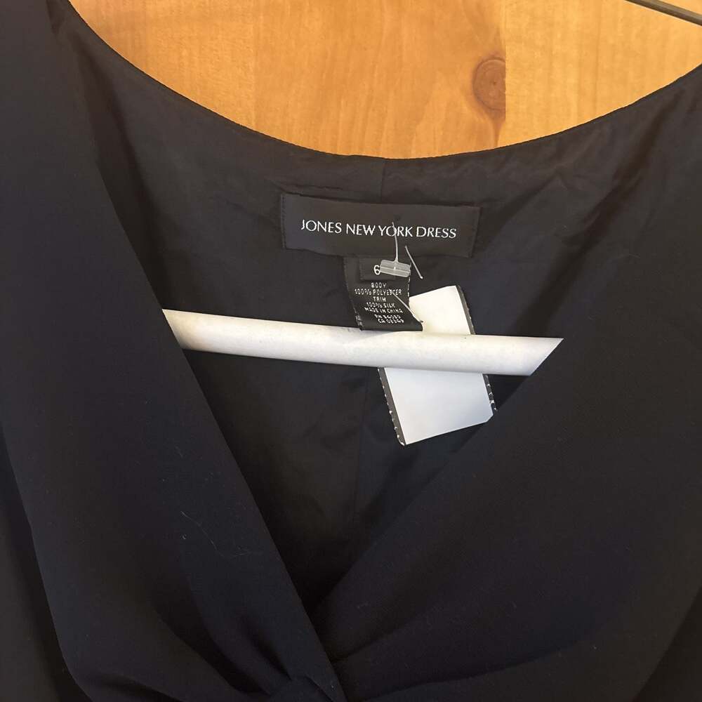 Jones New York Black Chiffon Evening Gown with Beaded Flutter Sleeves